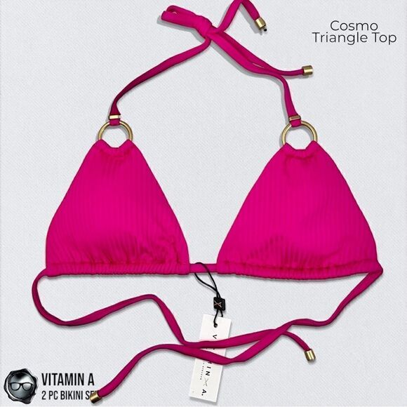 VITAMIN A SWIM BIKINI SET : MAGENTA COSMO TRIANGLE TOP + TURQUOISE MIDORI BOTTOM - Picture 4 of 16